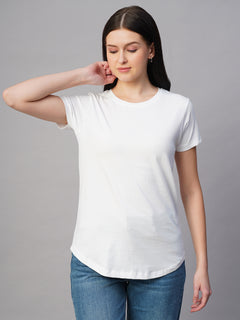 Women's 100% Cotton Regular Fit Basic Round Neck T Shirt White