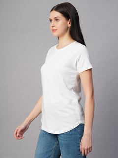 Women's 100% Cotton Regular Fit Basic Round Neck T Shirt White