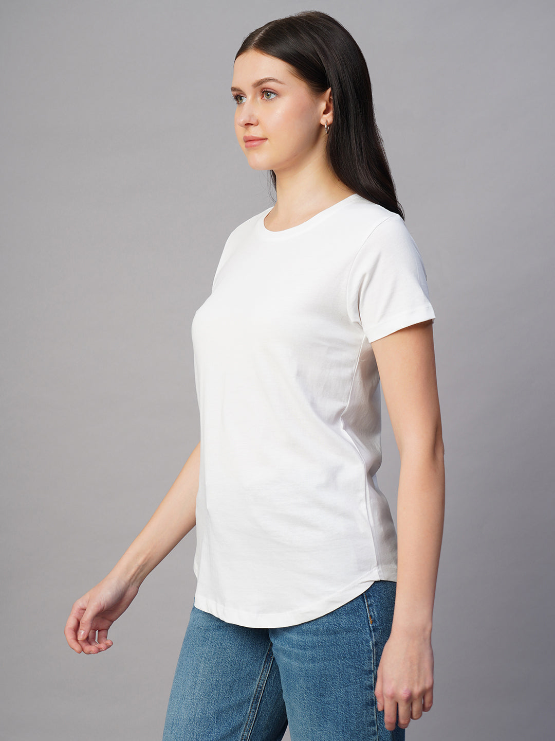 Women's White 100% Cotton Regular Fit Tshirt