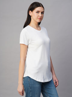 Women's 100% Cotton Regular Fit Basic Round Neck T Shirt White