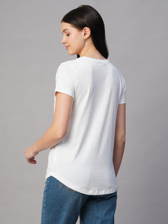 Women's 100% Cotton Regular Fit Basic Round Neck T Shirt White