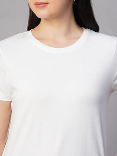 Women's 100% Cotton Regular Fit Basic Round Neck T Shirt White