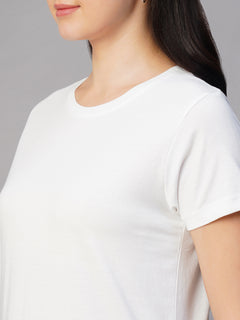 Women's 100% Cotton Regular Fit Basic Round Neck T Shirt White