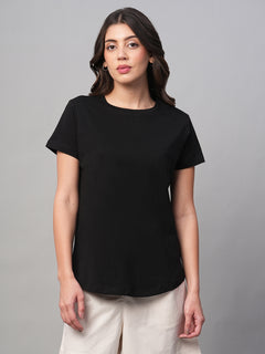 Women’s Cotton Regular Fit Curved Hem T-Shirt Black