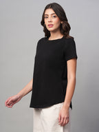 Women's Black 100% Cotton Regular Fit Tshirt