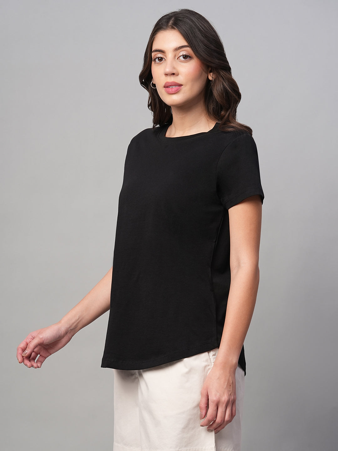 Women's Black 100% Cotton Regular Fit Tshirt