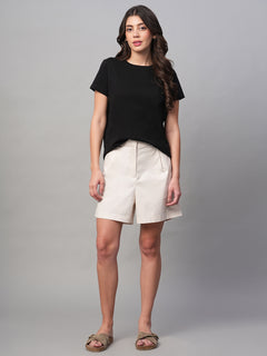 Women’s Cotton Regular Fit Curved Hem T-Shirt Black