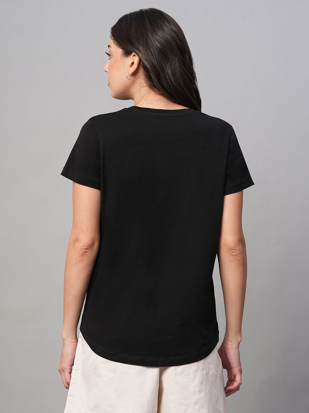 Women's Black 100% Cotton Regular Fit Tshirt
