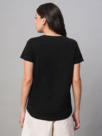 Women's Black 100% Cotton Regular Fit Tshirt