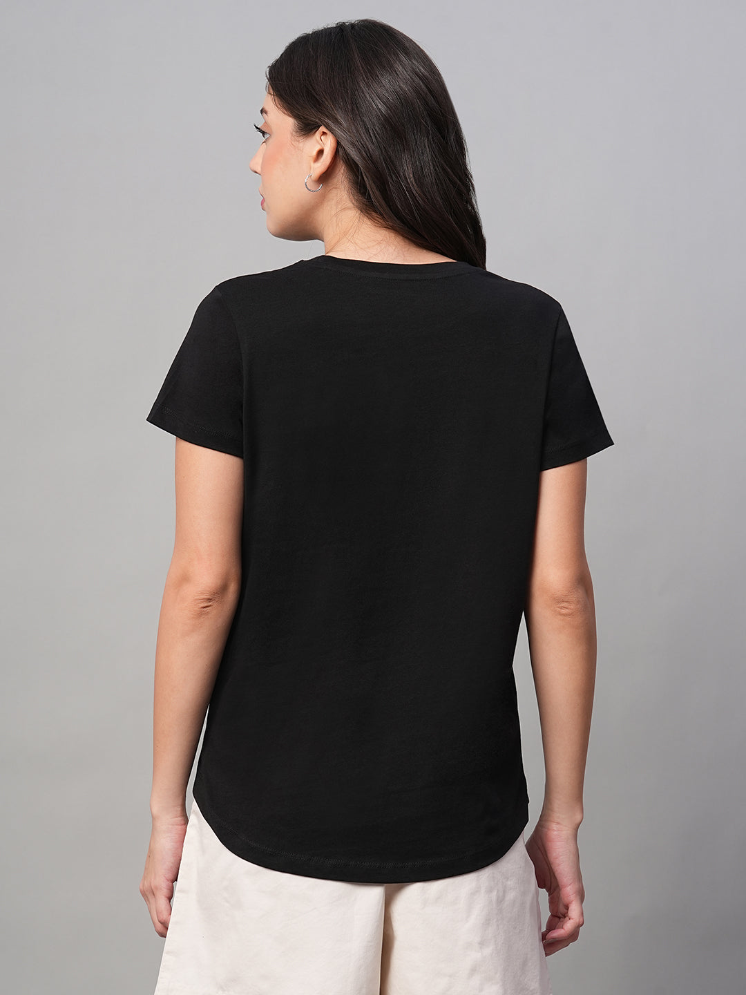 Women's Black 100% Cotton Regular Fit Tshirt