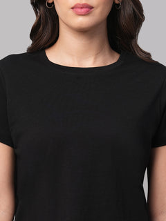 Women’s Cotton Regular Fit Curved Hem T-Shirt Black