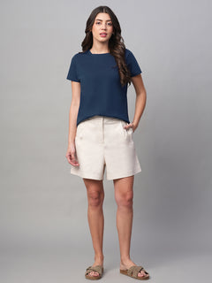 Women’s Cotton Regular Fit Curved Hem T-Shirt Blue