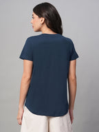 Women's Blue 100% Cotton Regular Fit Tshirt