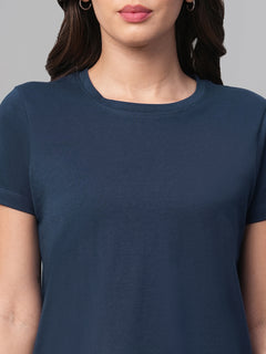 Women’s Cotton Regular Fit Curved Hem T-Shirt Blue