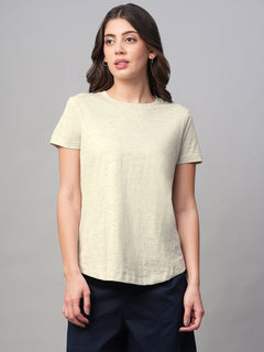 Women’s Cotton Regular Fit T-Shirt Ecru Melan