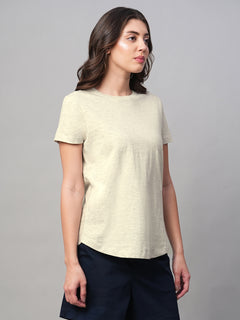Women’s Cotton Regular Fit T-Shirt Ecru Melan