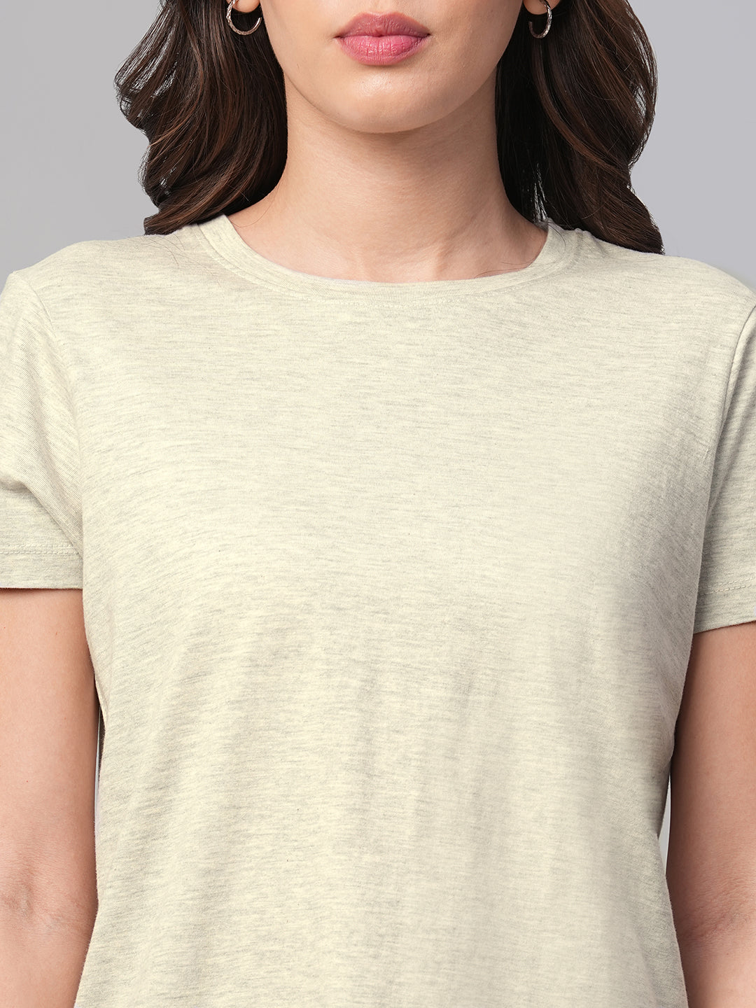 Women's Ecru Melan 100% Cotton Regular Fit Tshirt