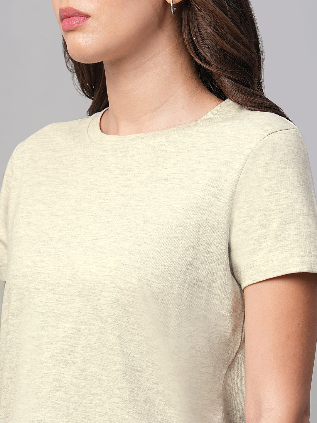 Women's Ecru Melan 100% Cotton Regular Fit Tshirt