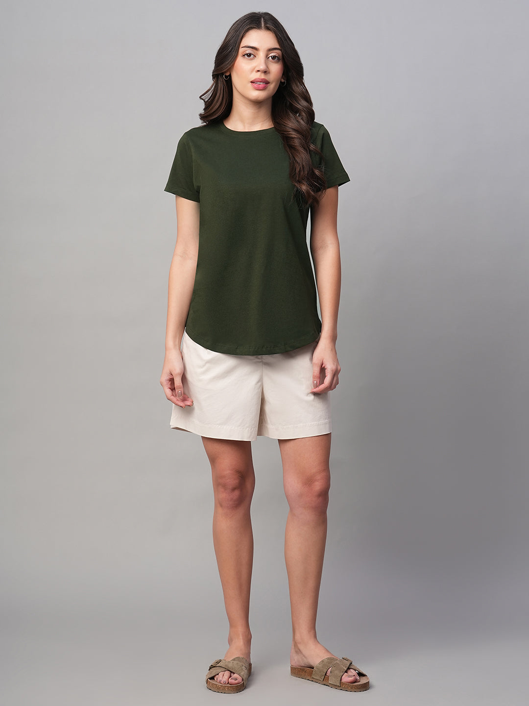 Women's Green 100% Cotton Regular Fit Tshirt