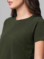 Women's Green 100% Cotton Regular Fit Tshirt