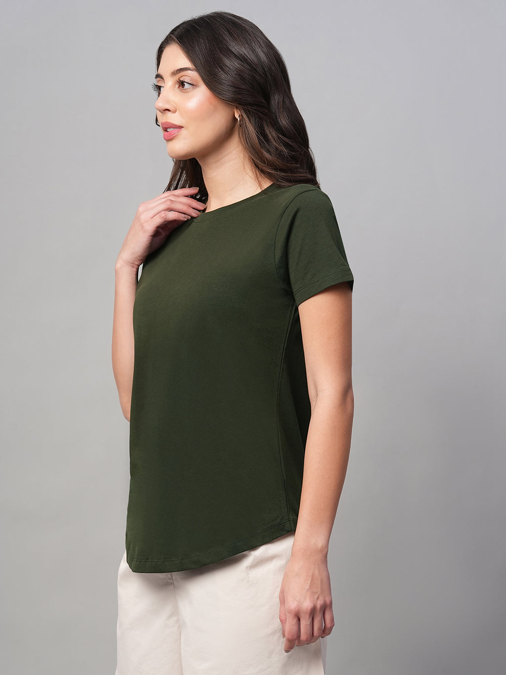 Women's Green 100% Cotton Regular Fit Tshirt