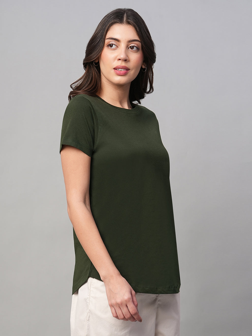 Women's Green 100% Cotton Regular Fit Tshirt