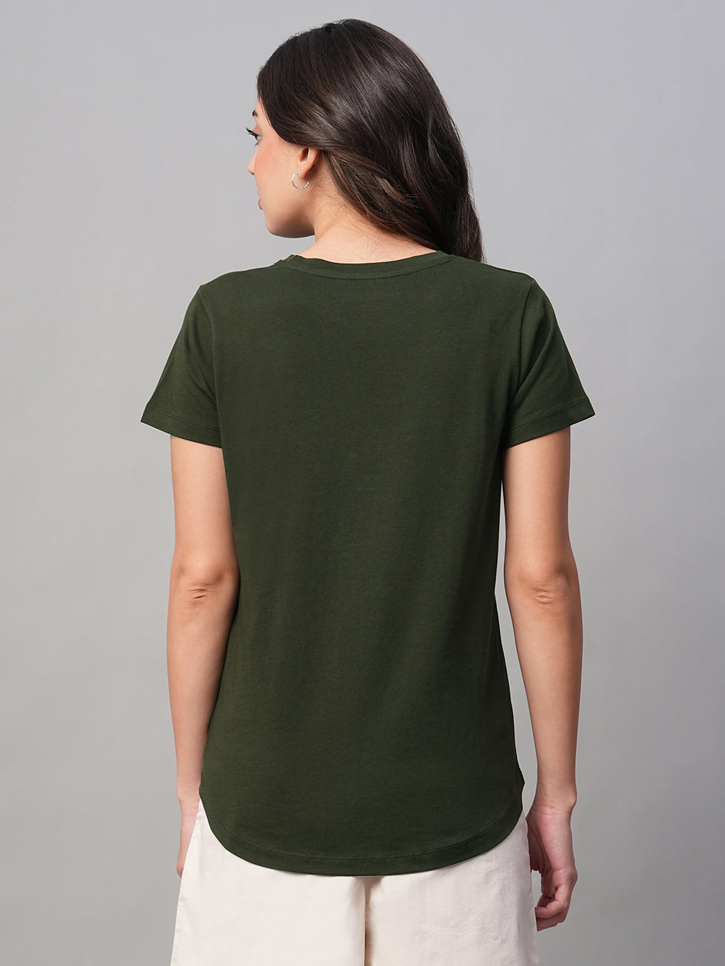 Women's Green 100% Cotton Regular Fit Tshirt