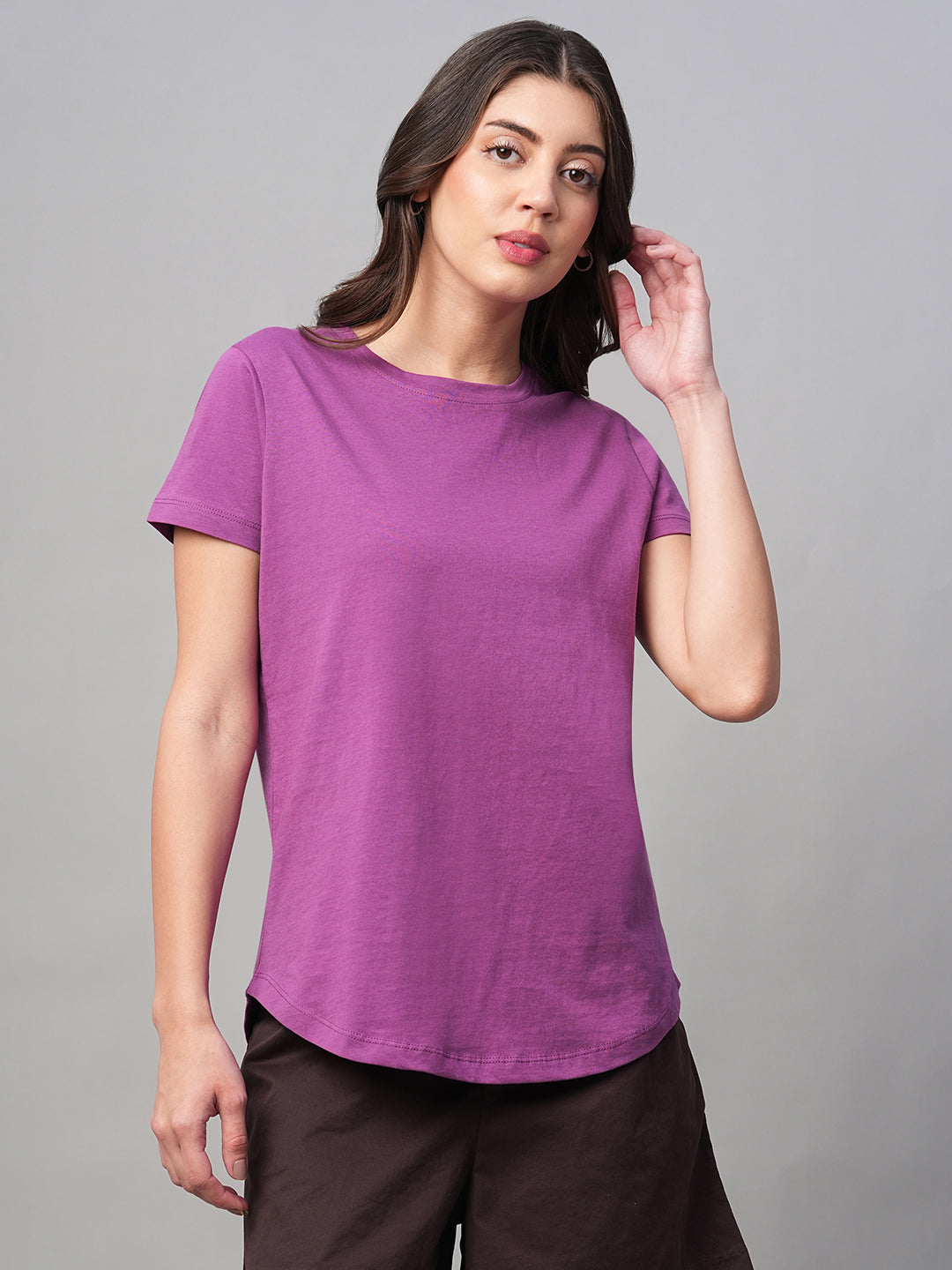 Women's Purple 100% Cotton Regular Fit Tshirt
