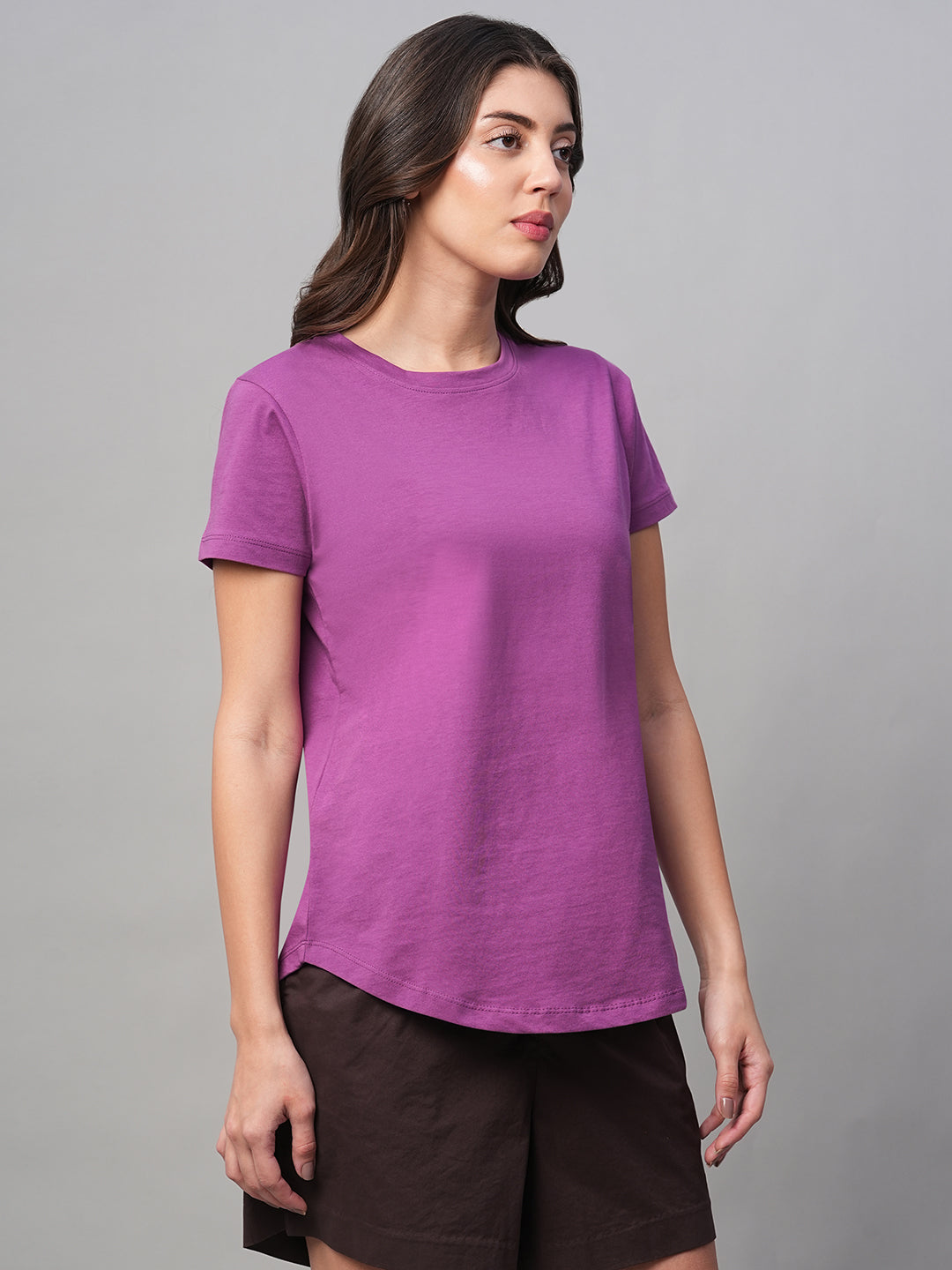 Women's Purple 100% Cotton Regular Fit Tshirt
