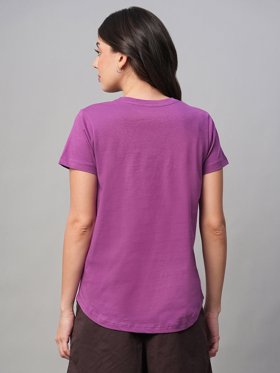 Women's Purple 100% Cotton Regular Fit Tshirt