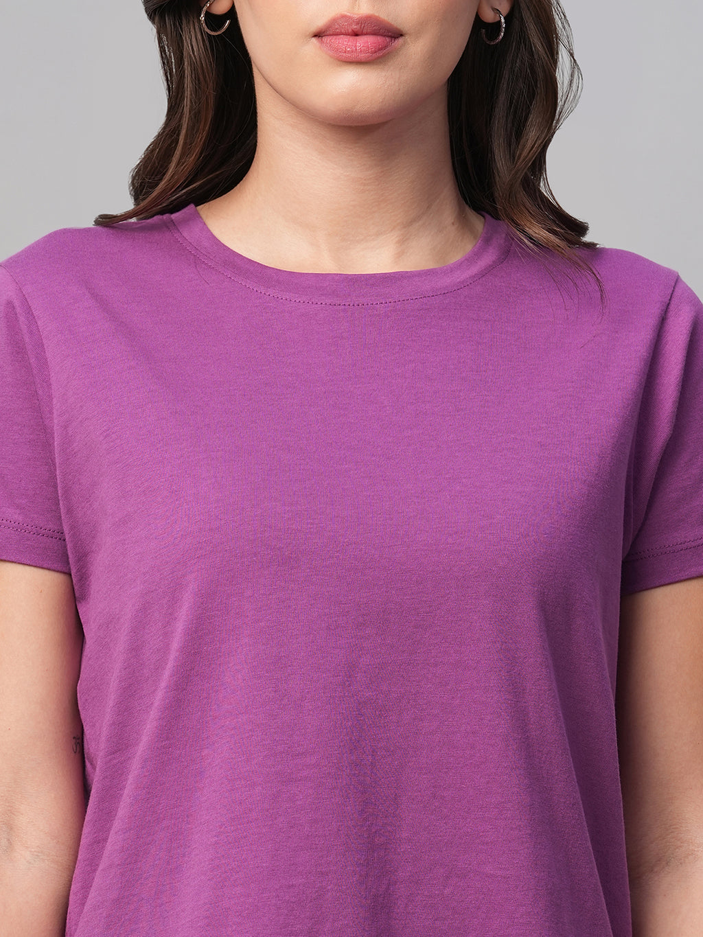 Women's Purple 100% Cotton Regular Fit Tshirt