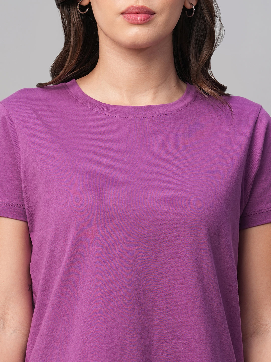 Women's Purple 100% Cotton Regular Fit Tshirt