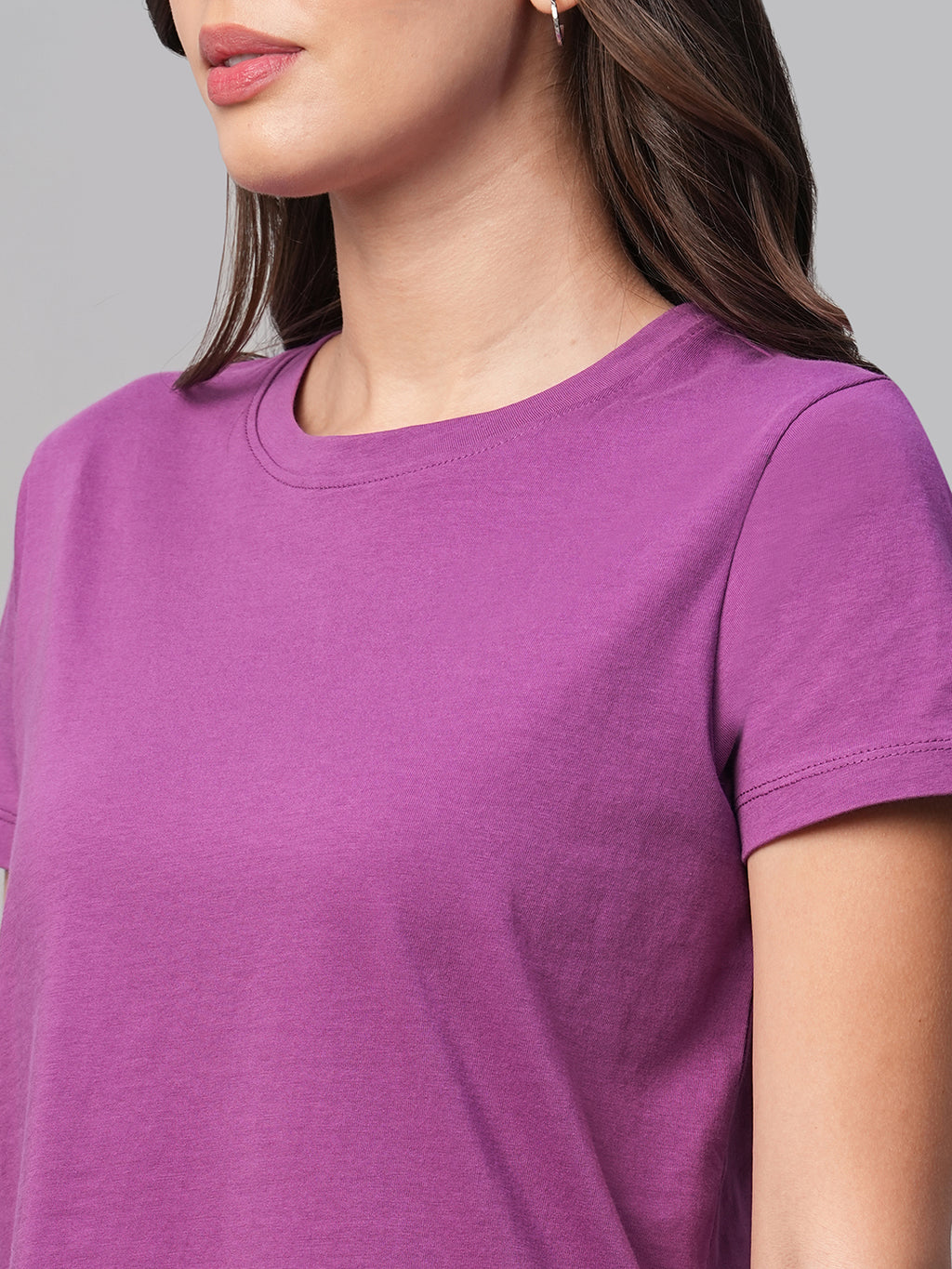 Women's Purple 100% Cotton Regular Fit Tshirt