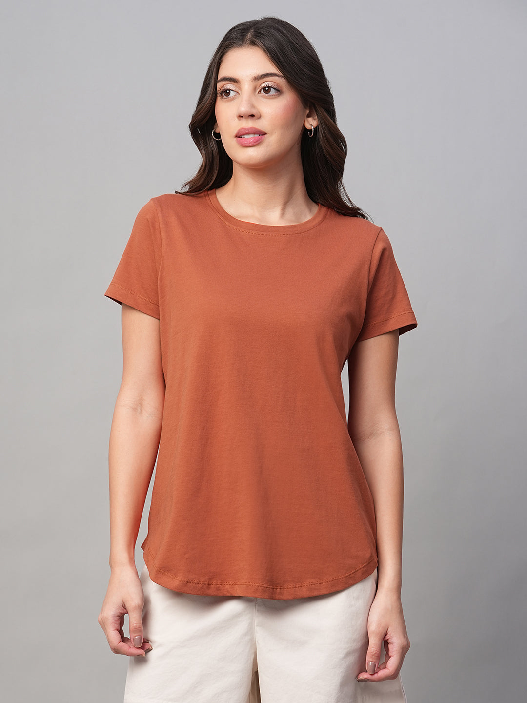 Women's Rust 100% Cotton Regular Fit Tshirt