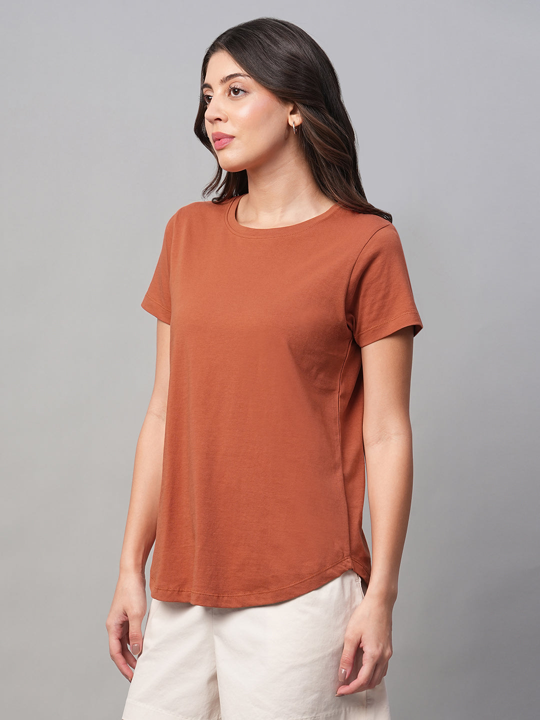 Women's Rust 100% Cotton Regular Fit Tshirt