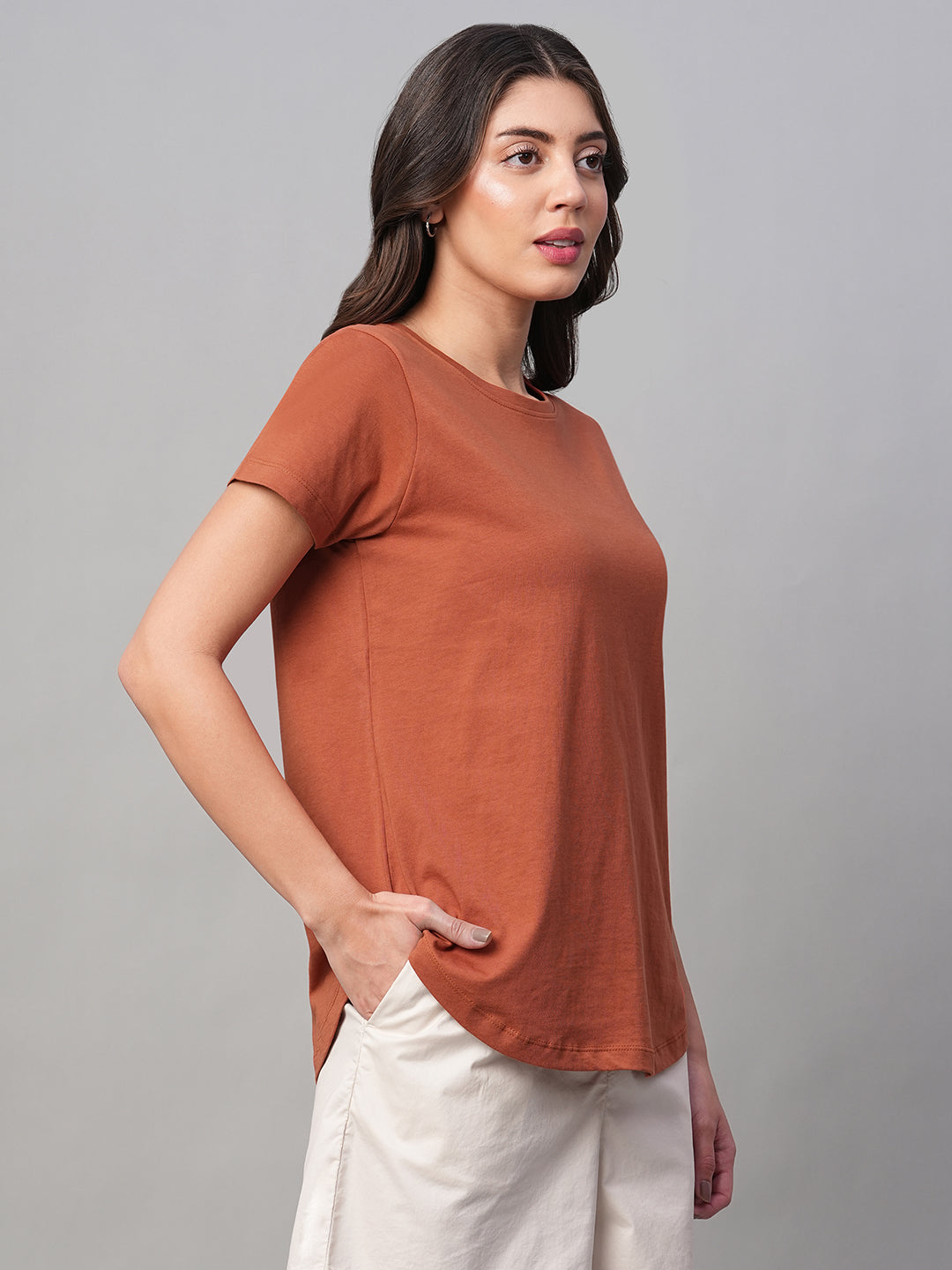 Women's Rust 100% Cotton Regular Fit Tshirt