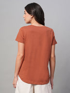 Women's Rust 100% Cotton Regular Fit Tshirt