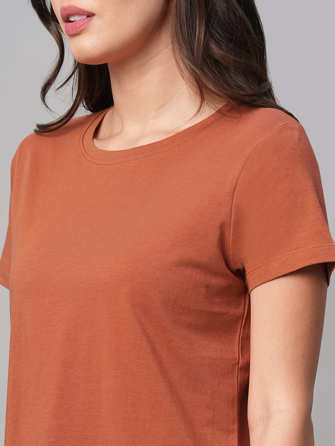 Women's Rust 100% Cotton Regular Fit Tshirt