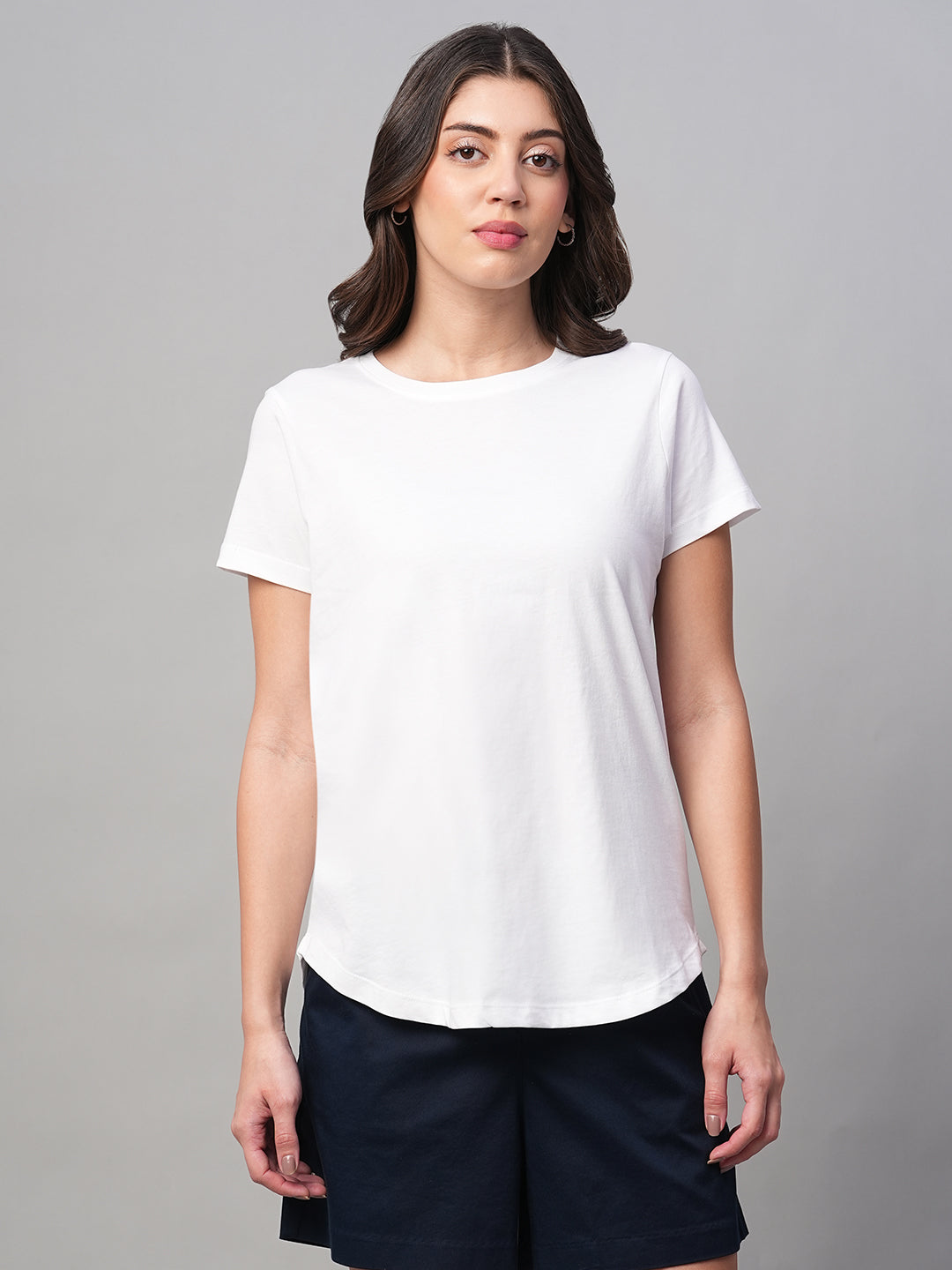 Women's White 100% Cotton Regular Fit Tshirt