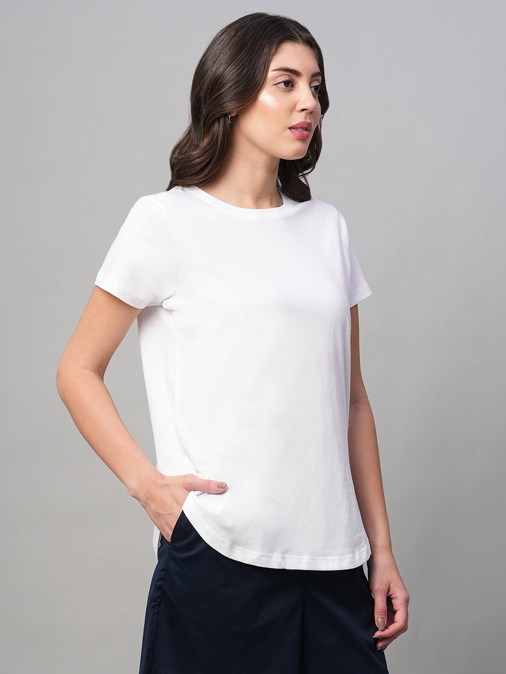 Women's White 100% Cotton Regular Fit Tshirt