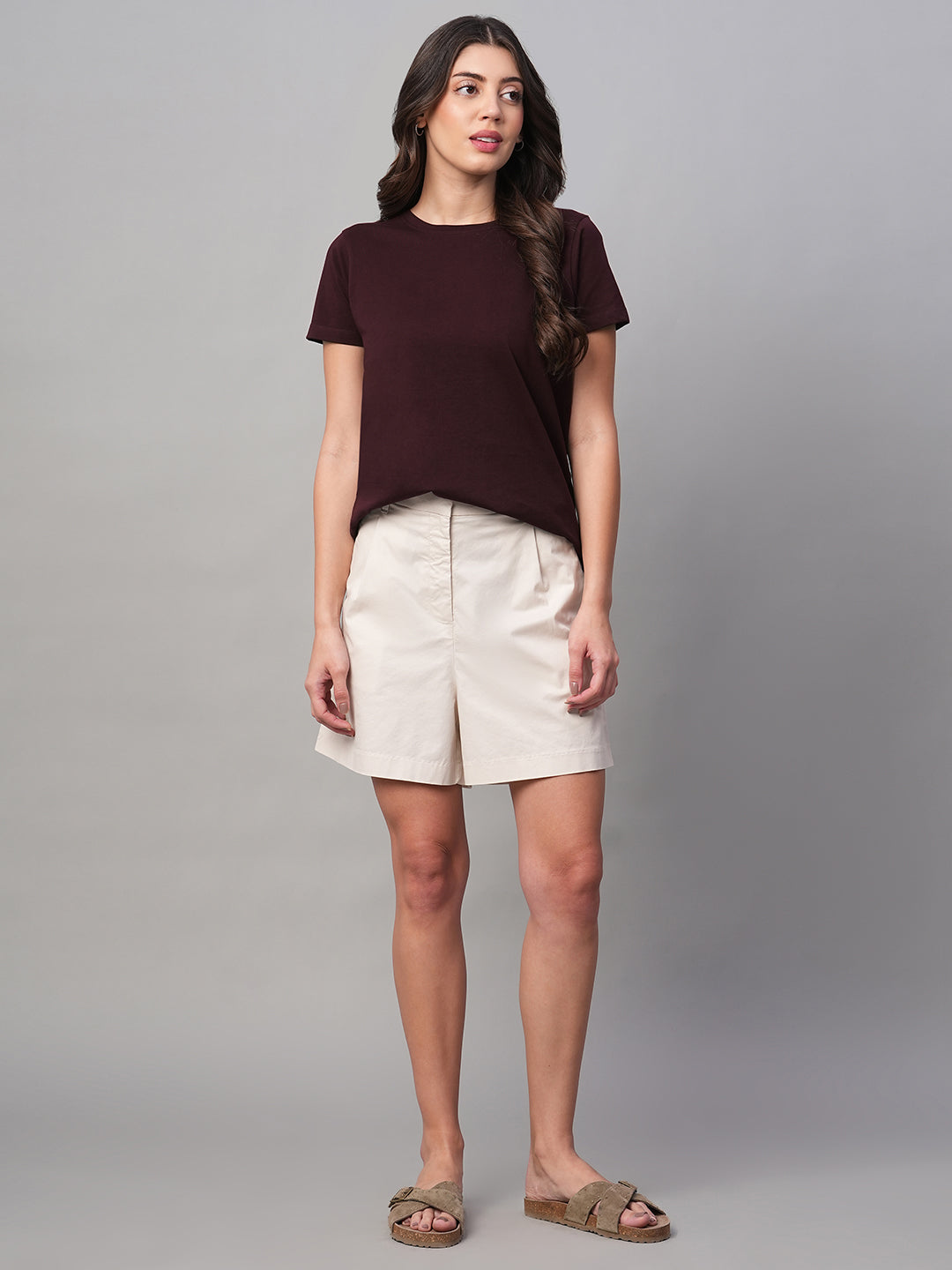 Women's Wine 100% Cotton Regular Fit Tshirt