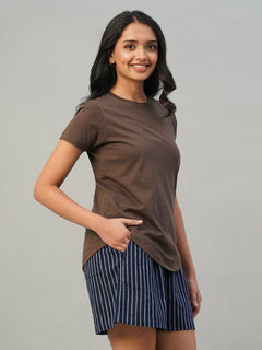 Women's 100% Cotton Slim Fit Tshirt Brown
