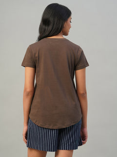 Women's 100% Cotton Slim Fit Tshirt Brown