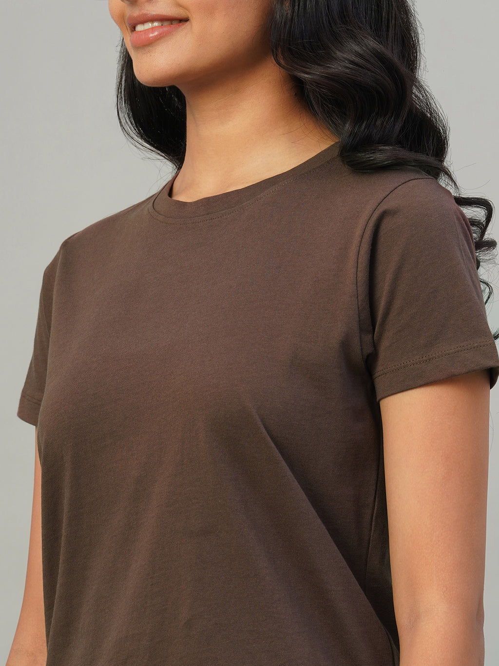 Women's Brown 100% Cotton Slim Fit Tshirt
