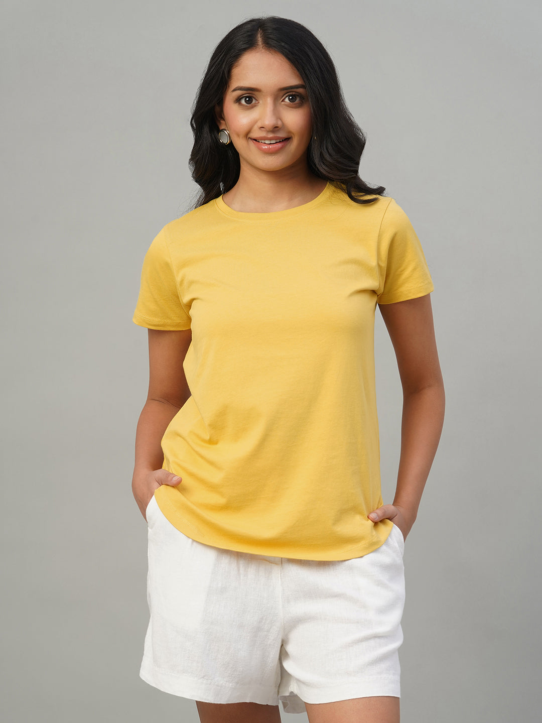 Women's Mustard 100% Cotton Slim Fit Tshirt