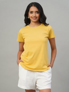 Women's 100% Cotton Slim Fit Tshirt Mustard