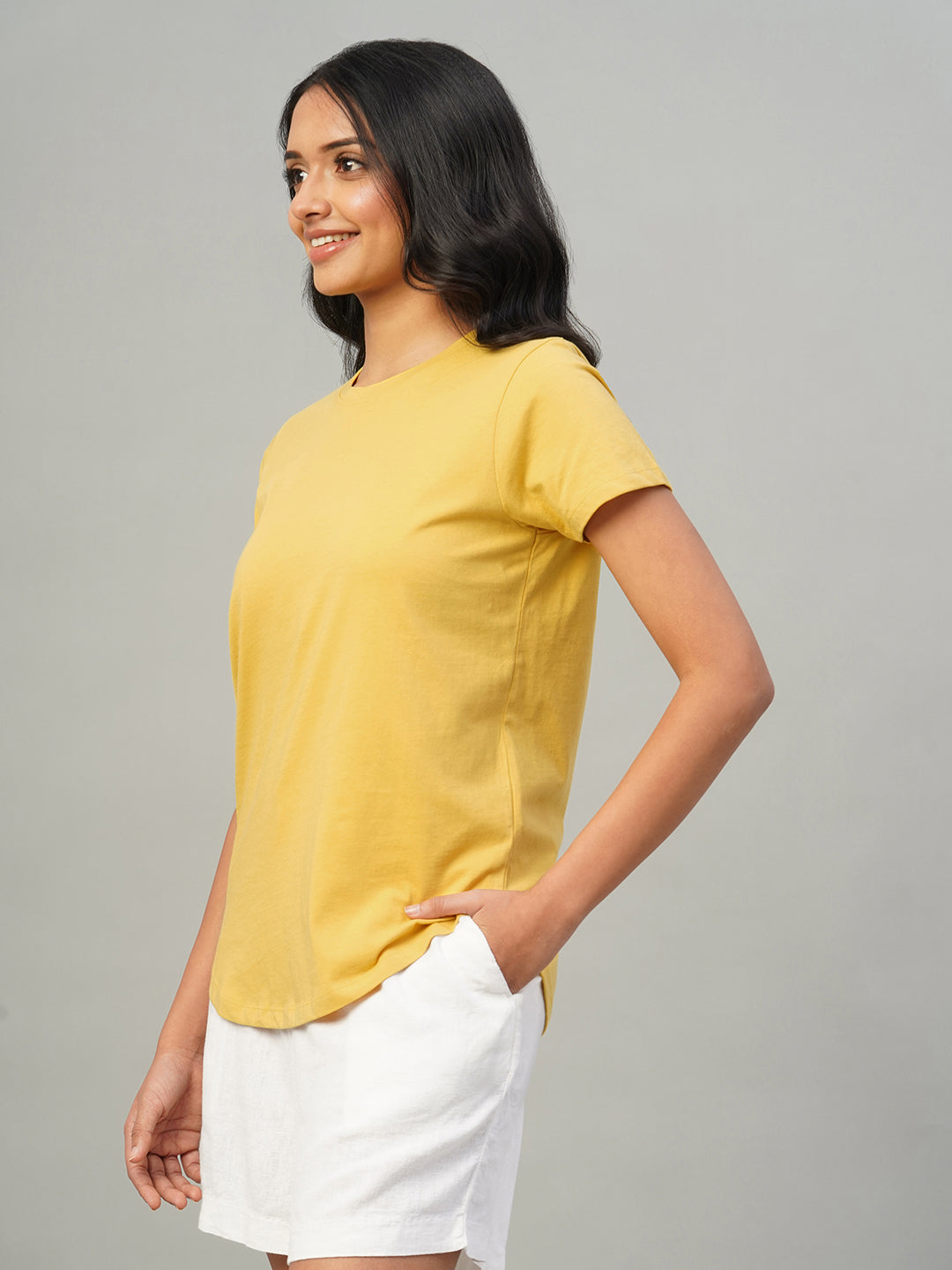 Women's Mustard 100% Cotton Slim Fit Tshirt