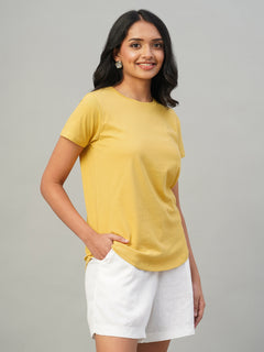 Women's 100% Cotton Slim Fit Tshirt Mustard