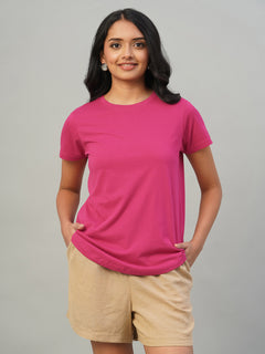Women's 100% Cotton Slim Fit Tshirt Pink