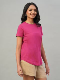 Women's 100% Cotton Slim Fit Tshirt Pink